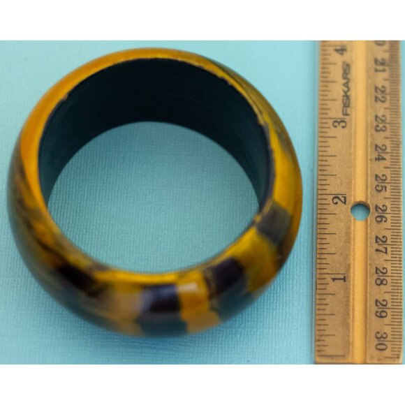 7 inch, Vintage Abstract Artistic Smoke Gold Tone Wooden Bangle - EX9 - Picture 3 of 3